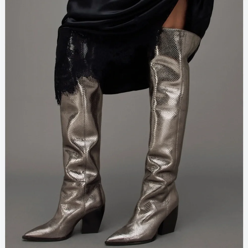 New All Saints Reina Snake Knee High Boots